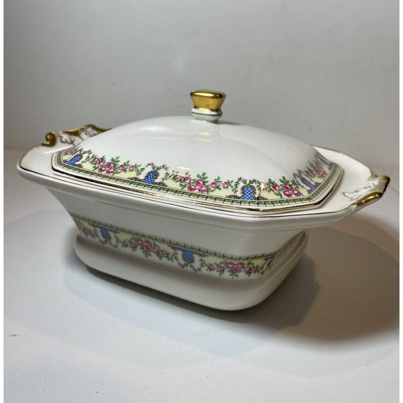 T & V Limoges France Lidded Porcelain Tureen La Cloche Roses Gold Granny Core - Picture 1 of 15